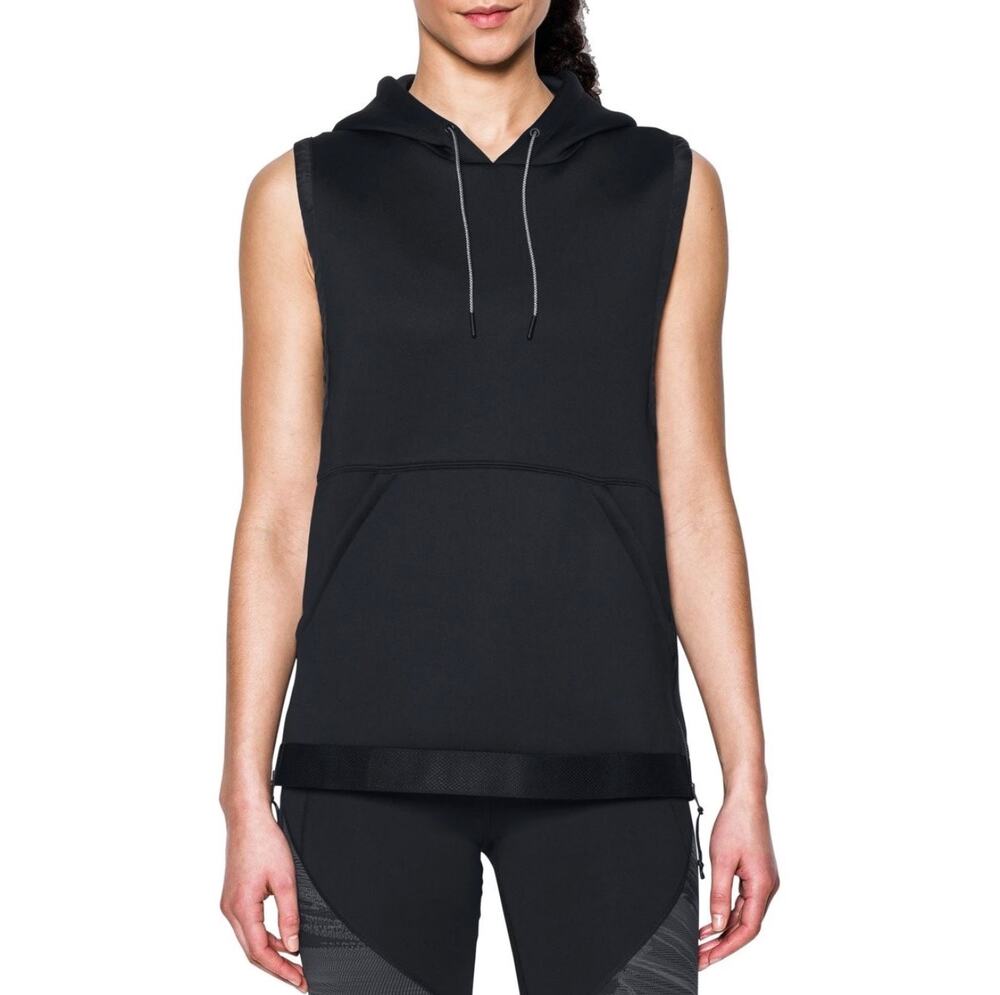 Under Armour Women S Black Sleeveless Hoodie Vest Side Zip NWT $100 1290477